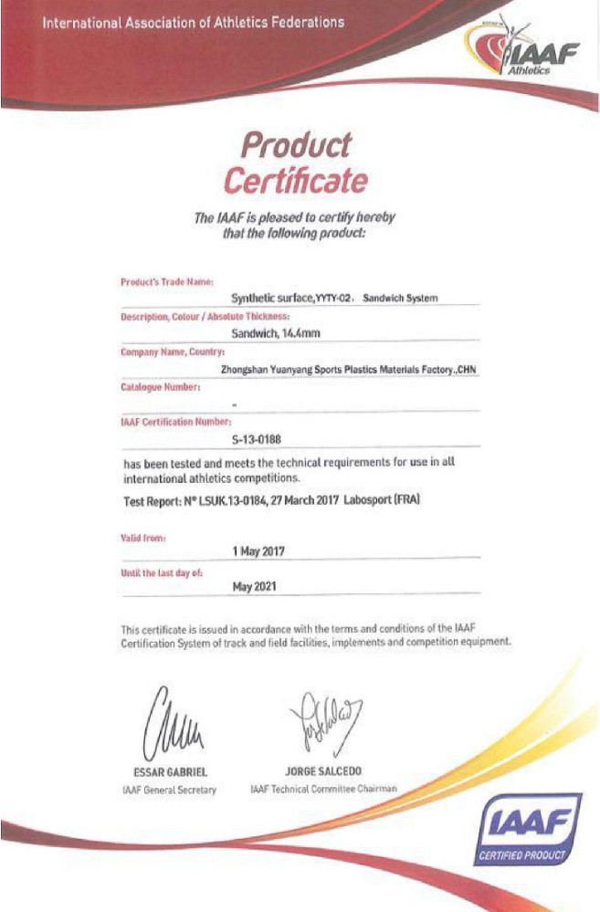 IAAF Product Certificate